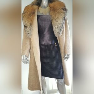 ◇OSCAR DE LA RENTA STUNNING FOX FUR ALPACA MOHAIR WOOL RUNWAY COAT M-L